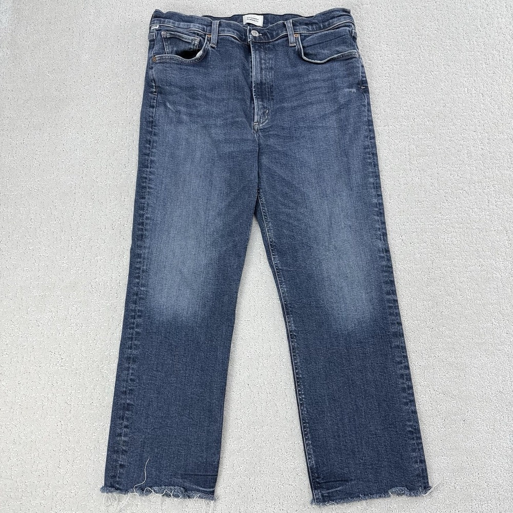 Citizens of Humanity Daphne Crop Womens 32 Blue Raw Hem Denim $228